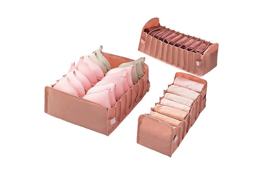 Set of 3 Foldable Drawer Organizer Dividers Cloth Storage Box-Pink