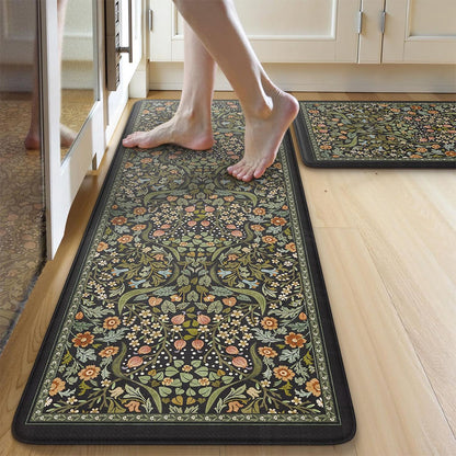 2 Piece Diatomite Kitchen Floor Mat Set - Olive