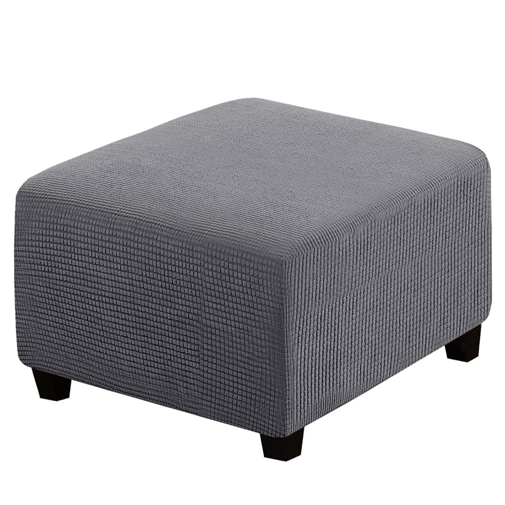 Square Ottoman Cover Stretch Textured Slipcover for Footstool Dark Gray L