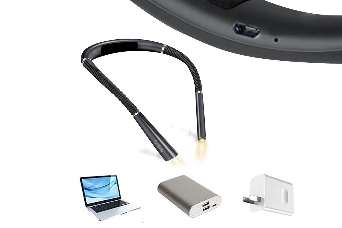LED Neck Reading Light Book Light for Reading in Bed 3 Colors-Black