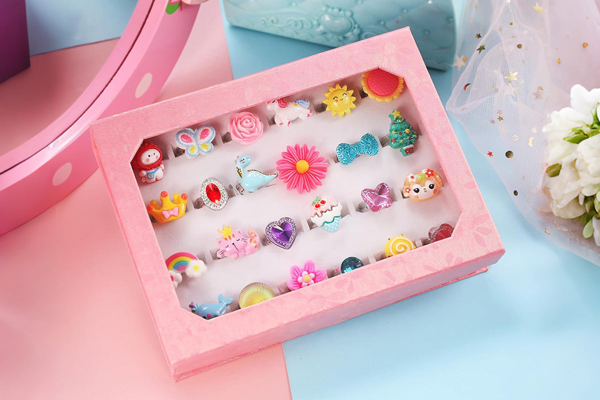 24PCS Adjustable Jewelry Rings Gift Set for Girls Pretend Play and Dress Up