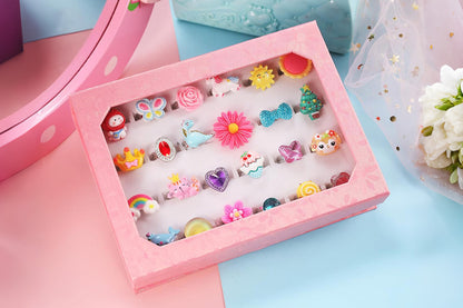 24PCS Adjustable Jewelry Rings Gift Set for Girls Pretend Play and Dress Up