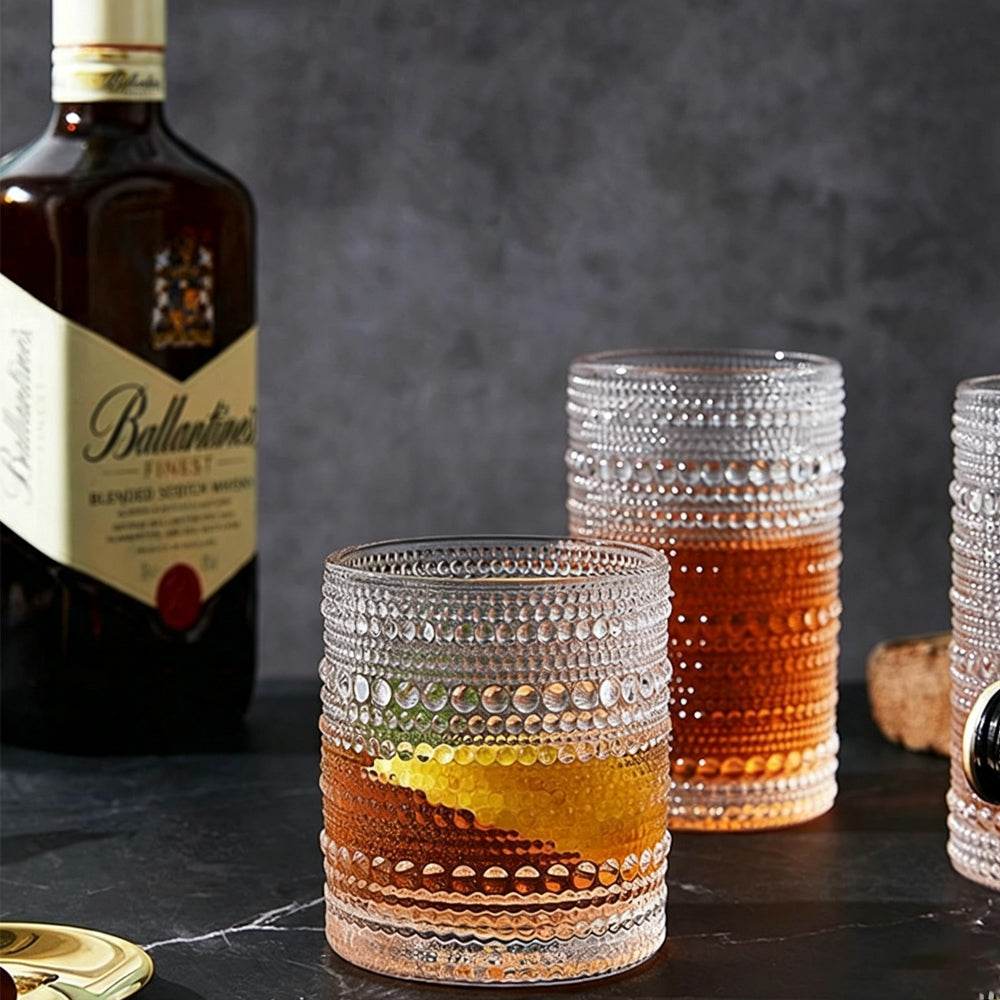 4 Piece Relief Pattern Glass Cups Set for Beer Juice Cocktail