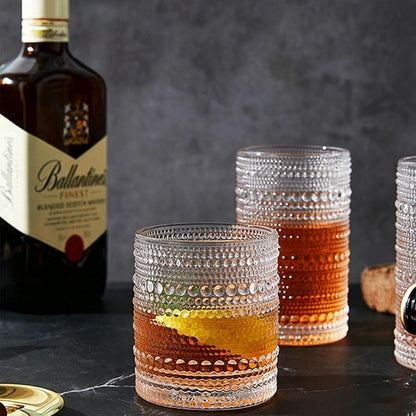 4 Piece Relief Pattern Glass Cups Set for Beer Juice Cocktail