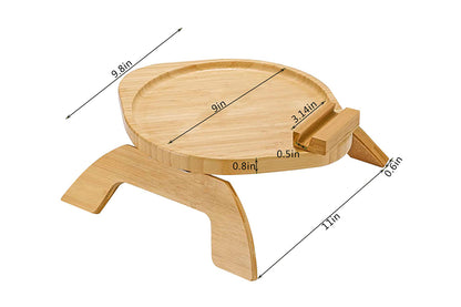Bamboo Foldable Clip On Sofa Armrest Tray with Phone Holder-Round