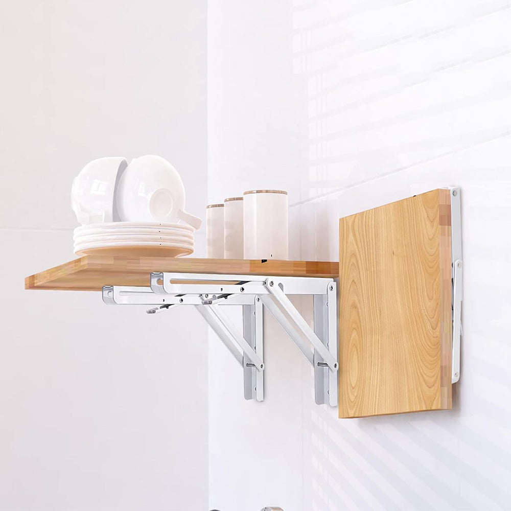 2Pcs 90 Degree Foldable Metal Shelf Brackets-White
