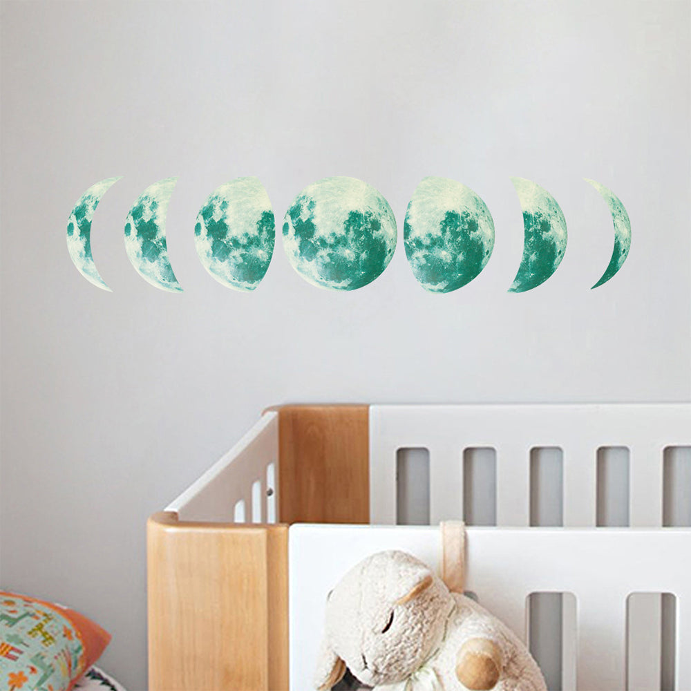 Set of Glow in The Dark Moon Wall Decals Luminous Space Planet Moon Phases Wall Sticker -Green