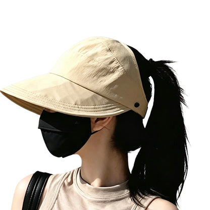 Wide Brim Quick Dry Foldable Sun Hat with Ponytail Opening - Khaki
