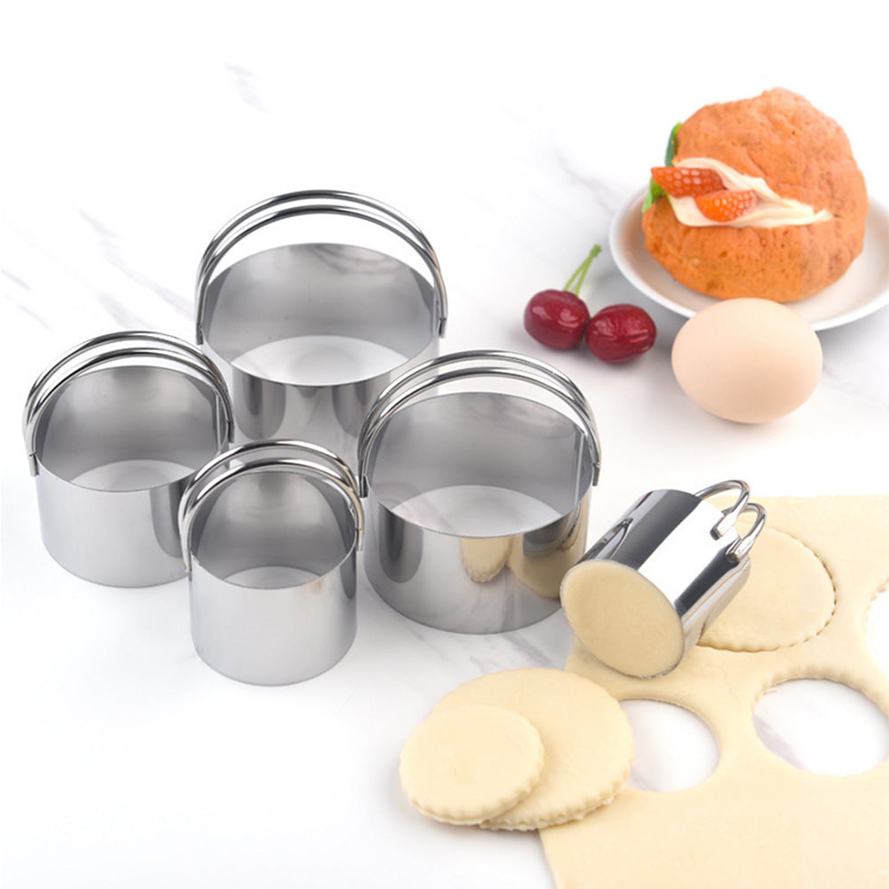 10 Pieces Stainless Steel Round Cookie Cutters with Handle Cake Baking Dough Tools