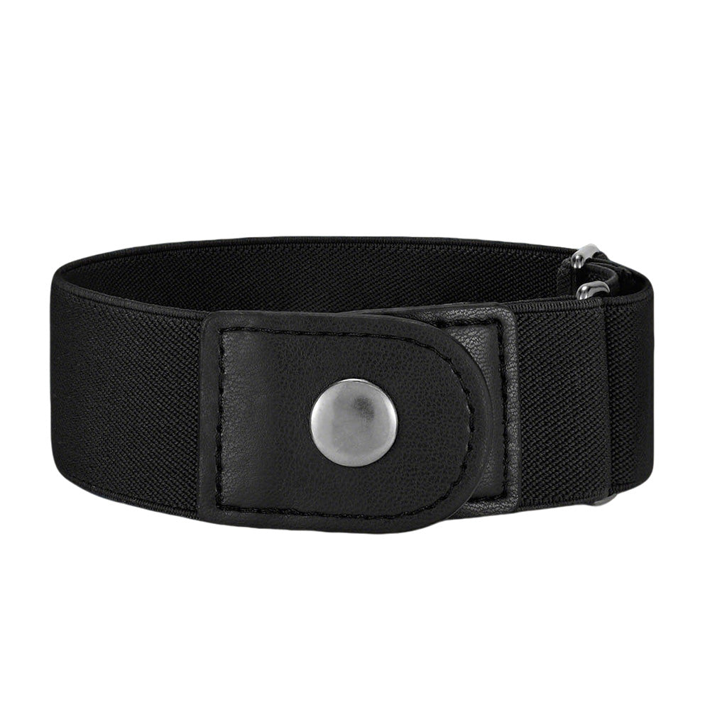 2Pcs Elastic Side Buckle Belt for Jeans Pants Unisex Adults Adjustable Waistband Stretch-Black