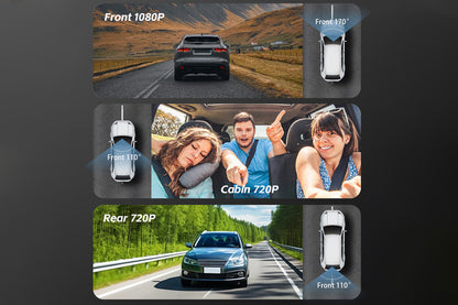 3 Channel Dash Cam Front And Rear With 32GB Card Built In WiFi Reversing Camera