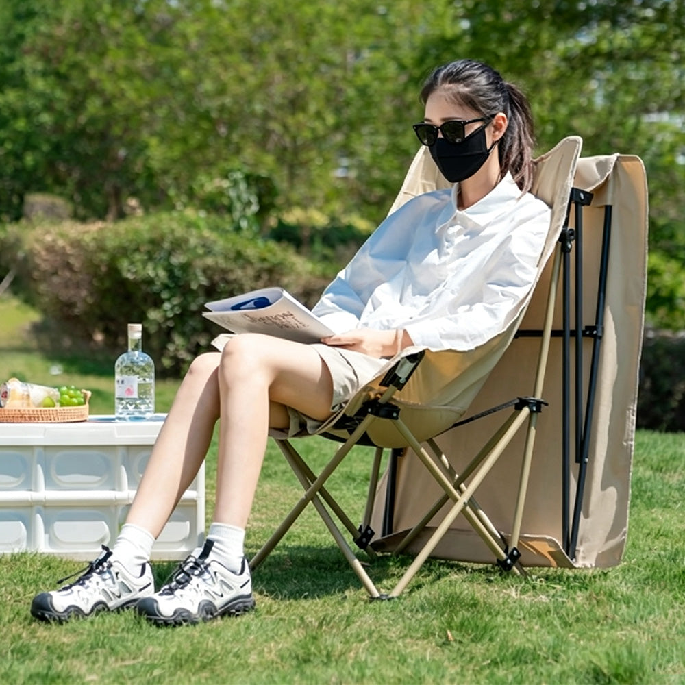 Camping Chair with Canopy Folding Outdoor Chair -Khaki