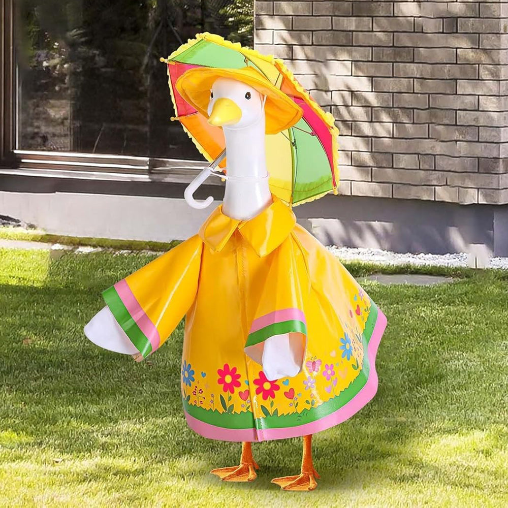58 cm Raincoat Set for Garden Goose Statue with Rain Hat and Umbrella