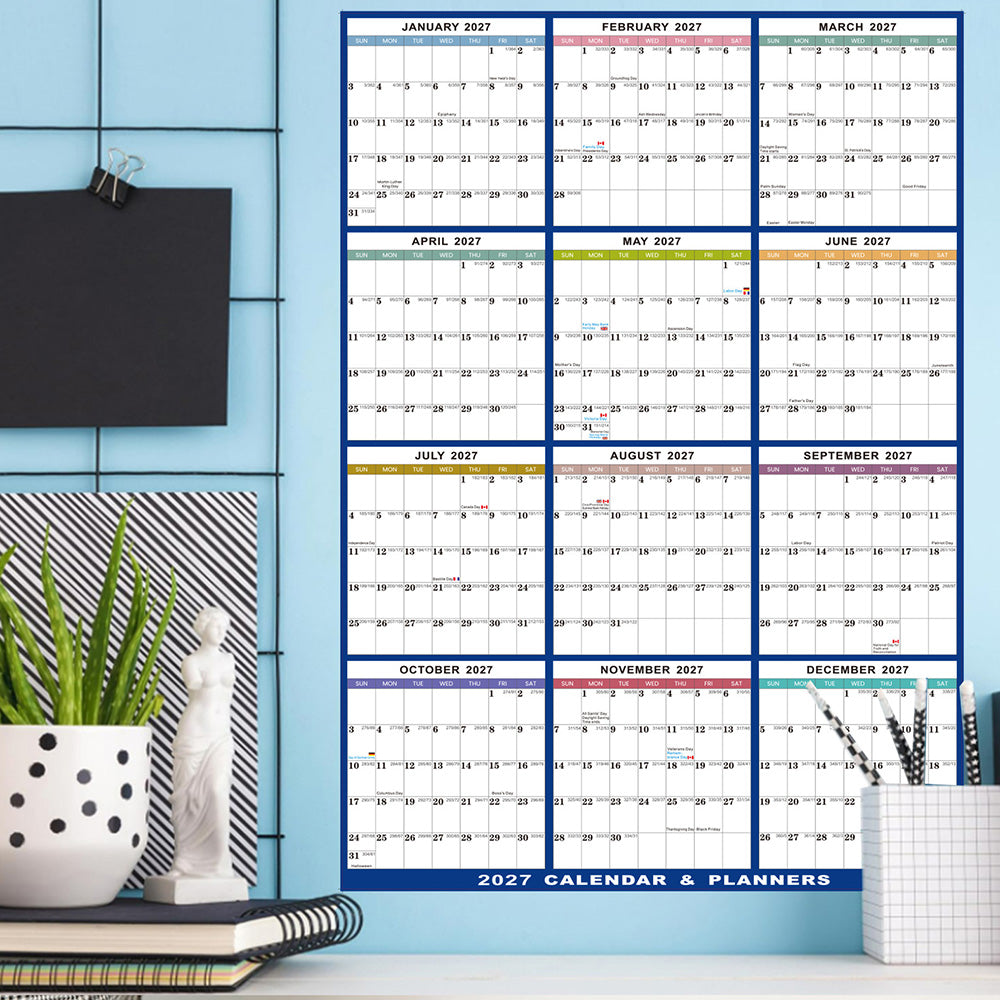 2027 Double Sided Dry Erase Wall Planner Calendar