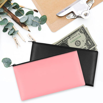 2Pcs PU Leather Storage Bag with Zipper Money Pouch Cash Storage Bag Black and Pink