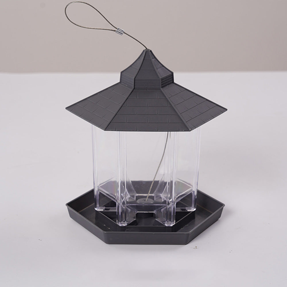 Outdoor Hanging Bird Feeder Gazebo Shape Seed Container Grey