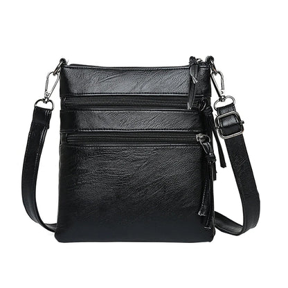 Multi Zipper Pocket Women's Mobile Phone Bag Crossbody Bag Shoulder Bag Black