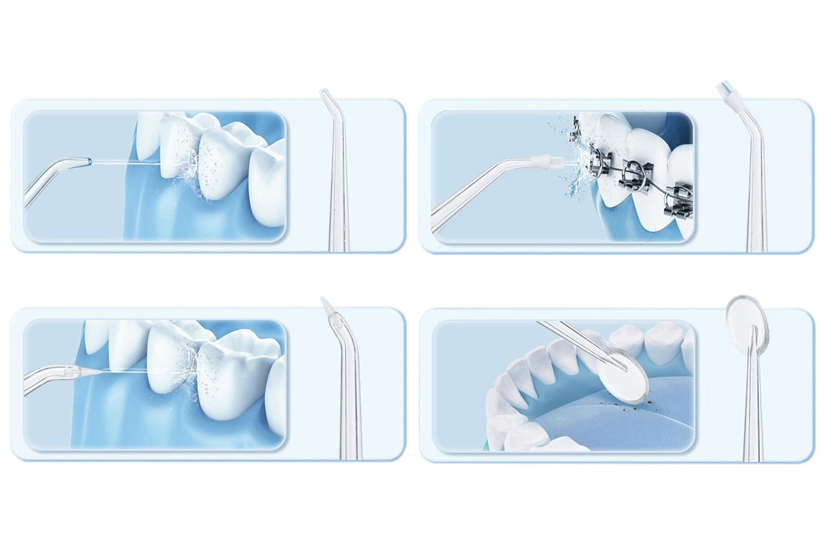 Cordless Electric Water Flosser Teeth Cleaner Floss Irrigator With 4 Jet Tips-White
