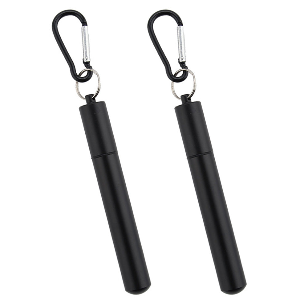 2 Piece Collapsible Stainless Steel Travel Straws with Cases - Black