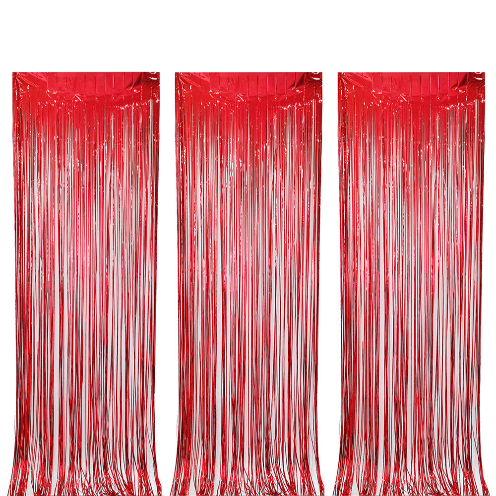 Set of 3Pcs 2M Fringe Curtain Backdrop Curtain Photo Booth Props Streamers Party Decorations Red