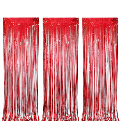 Set of 3Pcs 2M Fringe Curtain Backdrop Curtain Photo Booth Props Streamers Party Decorations Red