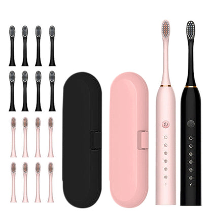 Couple's Electric Toothbrush Set with 2 Handles & Travel Case Style 3