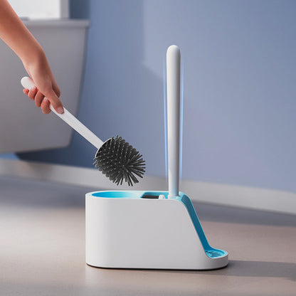 Soft Toilet Brush and Holder Set Bathroom Cleaning Brushes Set Blue