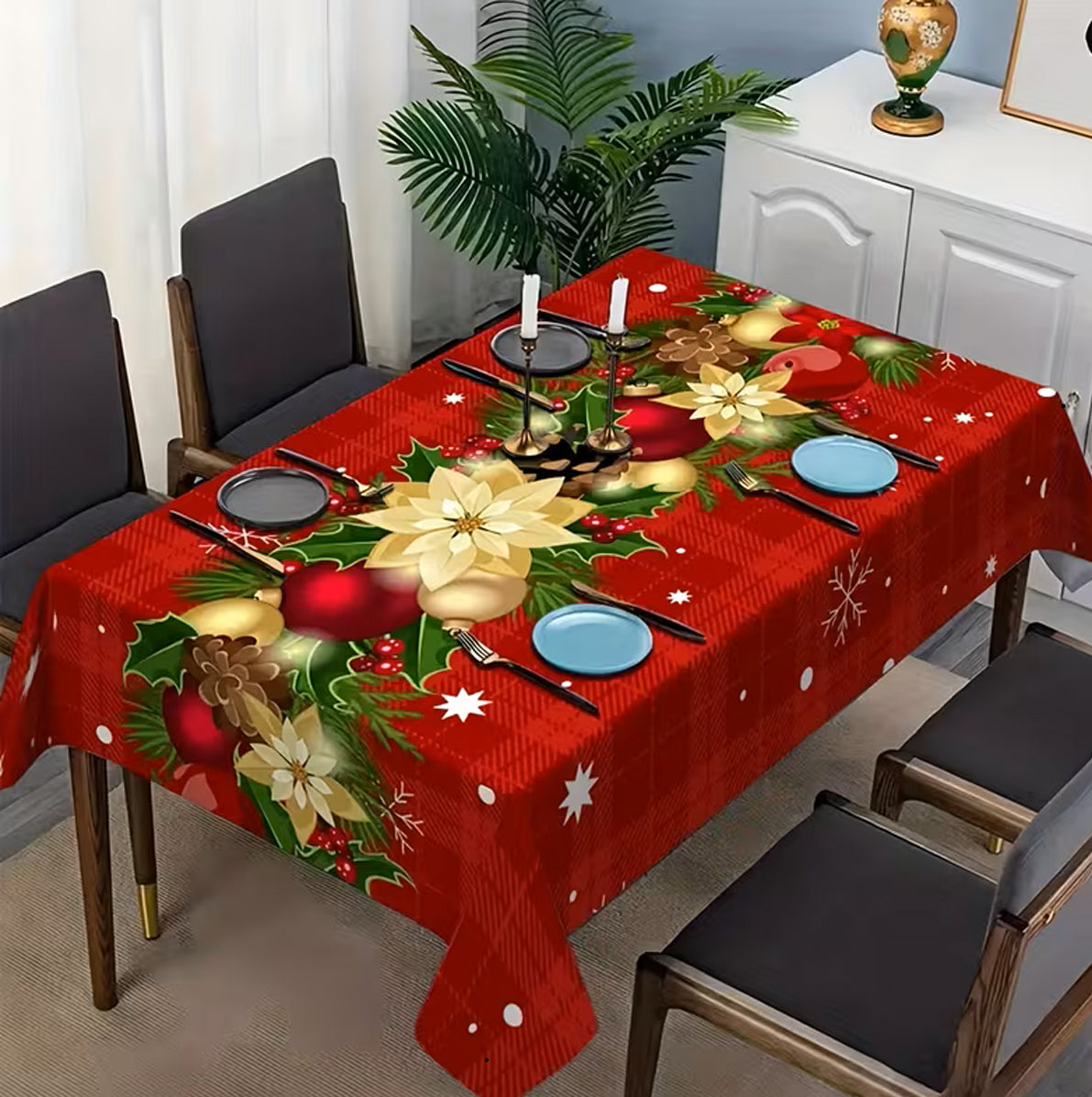 Christmas Plaid Tablecloth Red Christmas Decoration Table Cover