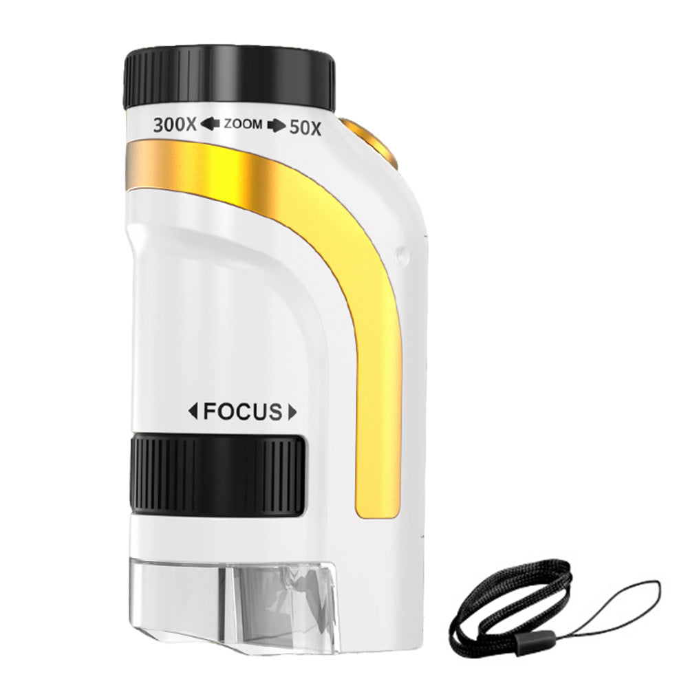 50X-300X Handheld Microscope with LED Lights Portable Pocket Zoom Gold