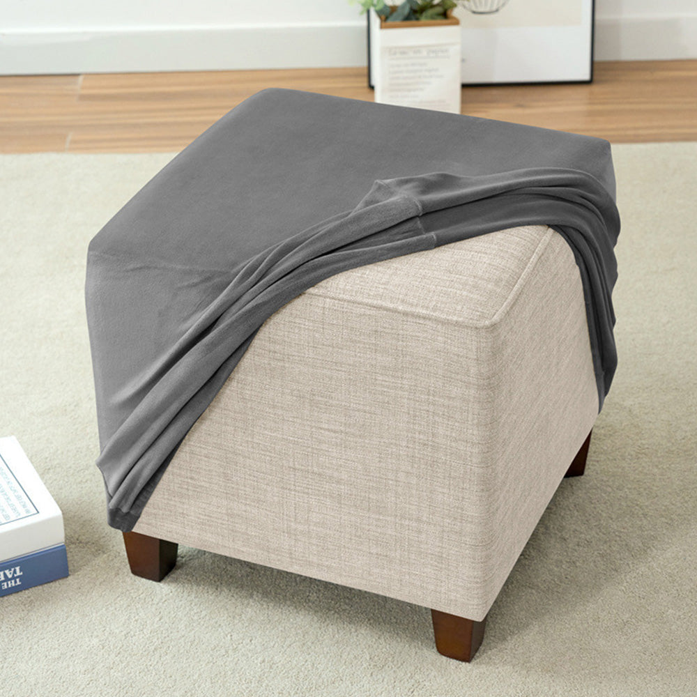 High Stretch Silver Fox Velvet Square Footstool Cover Machine Washable - Dark Grey