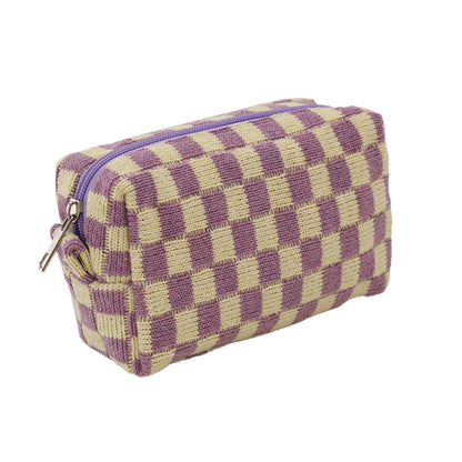 2Pcs Checkered Makeup Bags Travel Toiletry Bag Organizer Makeup Storage Bags Purple