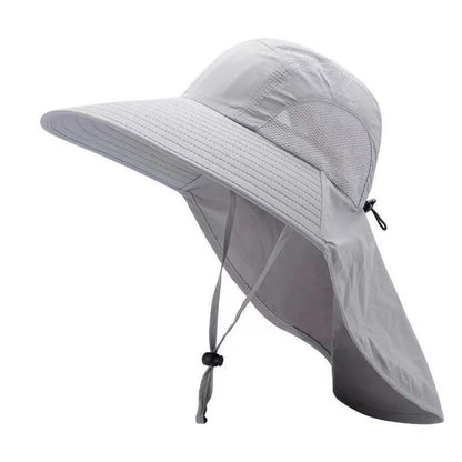 Unisex Wide Brim Sun Hat with Neck Flap UV Protection Fishing Cap for Outdoor Hiking Light Gray