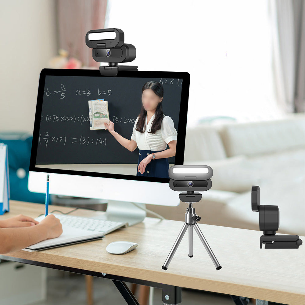 4K Webcam with Built In Mic Fill Light and Privacy Cover Auto Focus for Streaming Video Calls