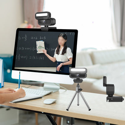 4K Webcam with Built In Mic Fill Light and Privacy Cover Auto Focus for Streaming Video Calls