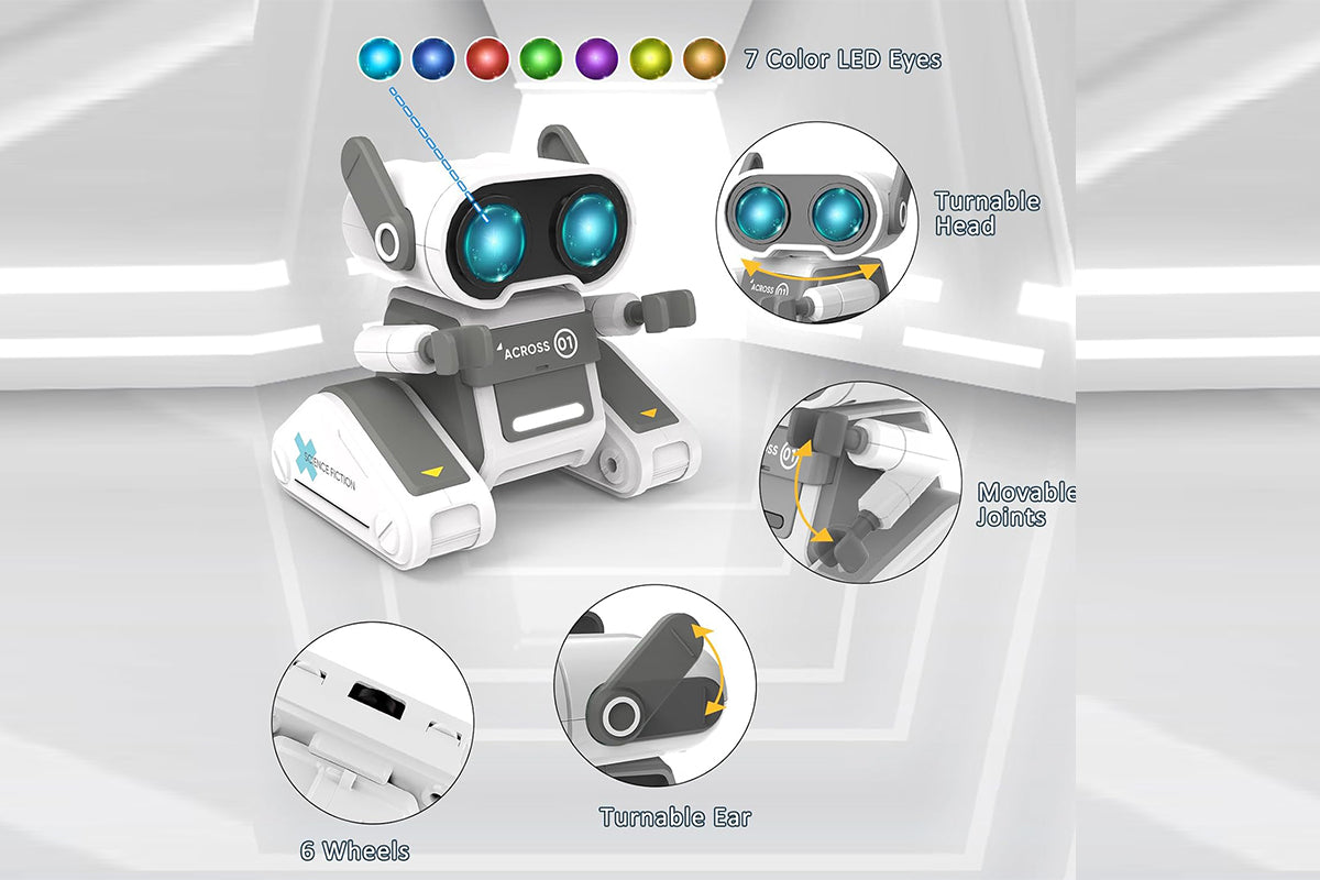 Remote Control Robot Toys RC Robots with LED Eyes Flexible Head Arms Music Dance Moves Christmas Gift Birthday-Grey