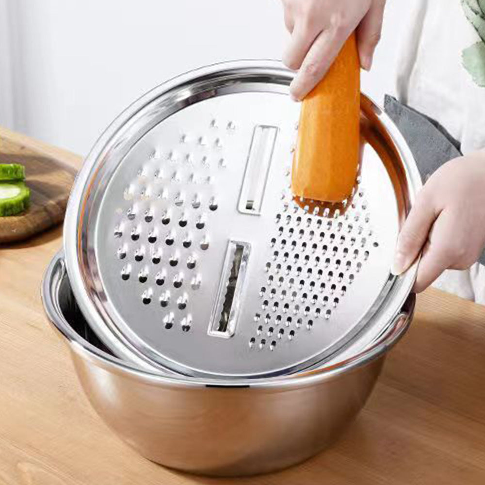 3Pcs Stainless Steel Vegetable Cutter Bowl Set with Grater and Strainer