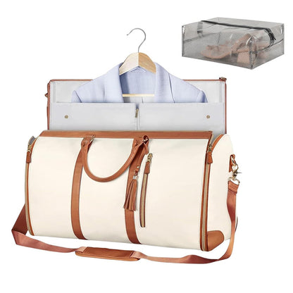 Water-Resistant Garment Duffle Bag Duffle Bag PU Leather Travel Bag -Beige