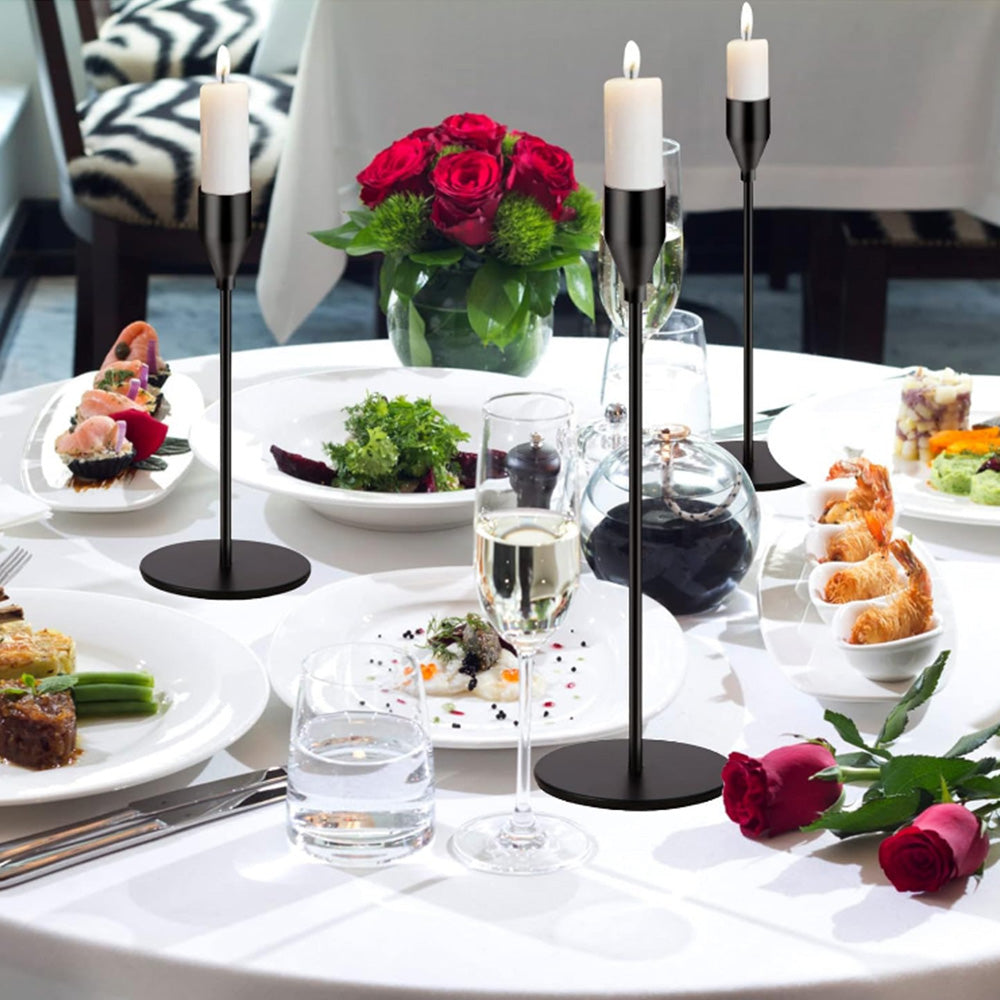 3Pcs Set Metal Candle Holders Taper Decorative Candlestick Holders for Wedding Dinning Party Black