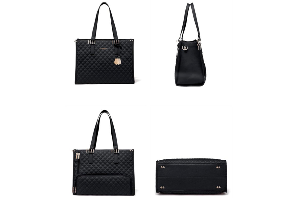 2-in-1 Tote Bag with Insulated Lunch Compartment and Wallet-Black