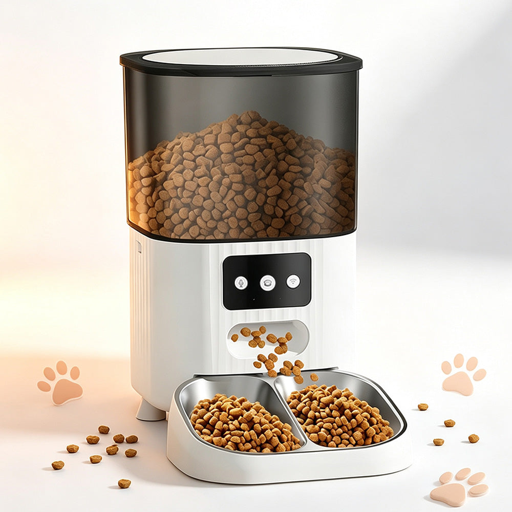 4.5L Automatic Cat Feeders with 2 Bowls and Timer-White