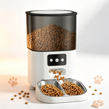 4.5L Automatic Cat Feeders with 2 Bowls and Timer-White