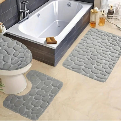 3 Piece Set Bathroom Mats Pebble Pattern Floor Mat Gray