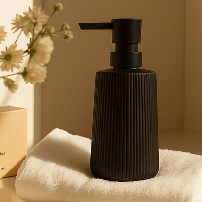 2 Ribbed Glass Soap Dispenser Bottles 350ml for Bathroom Kitchen - Black