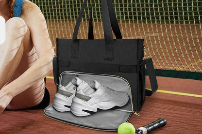 Lunch Tote Bag With Insulated Lunch Box Compartment For Travel And Leisure-Black