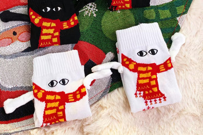Magnetic Holding Hands Socks Novelty Funny Women Men Couple Socks For Christmas Gifts-White