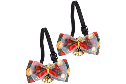 2Pcs Christmas Pet Bow Tie With Bell and Bow Dog Bow Tie Cat Kitten Plaid Collar-Style 3