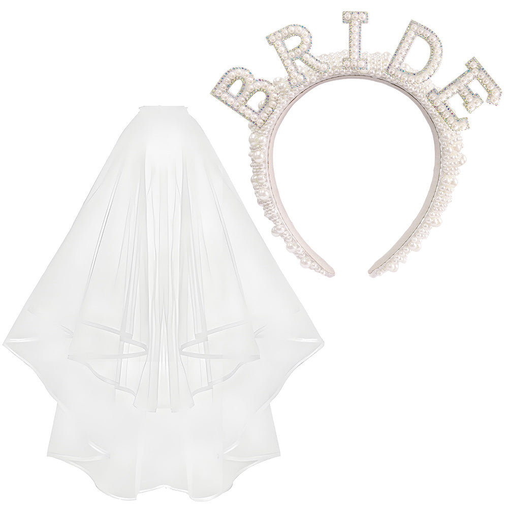 Bride Accessory with Veil Sash and Headband for Bachelorette Party -Iridescent