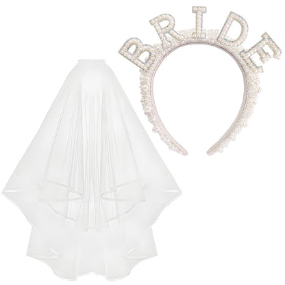 Bride Accessory with Veil Sash and Headband for Bachelorette Party -Iridescent