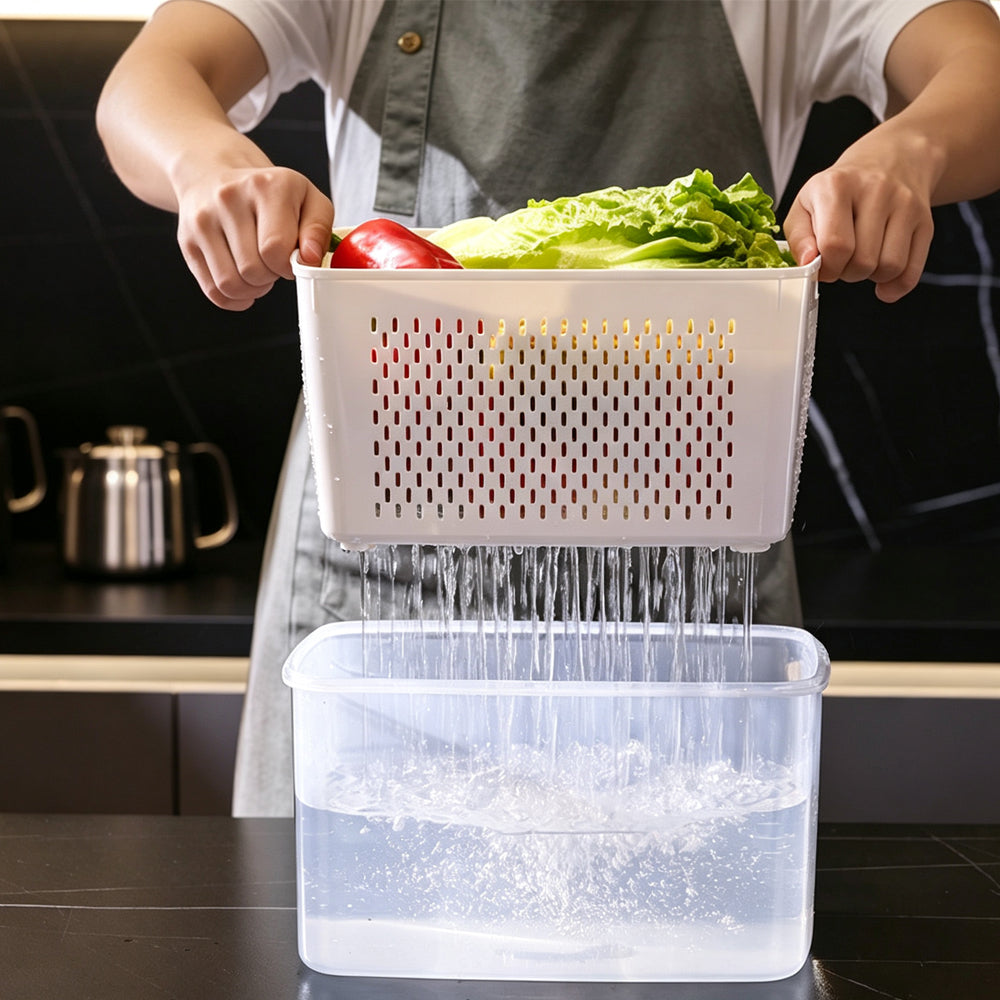4Piece PP Produce Storage Containers with Drain Baskets