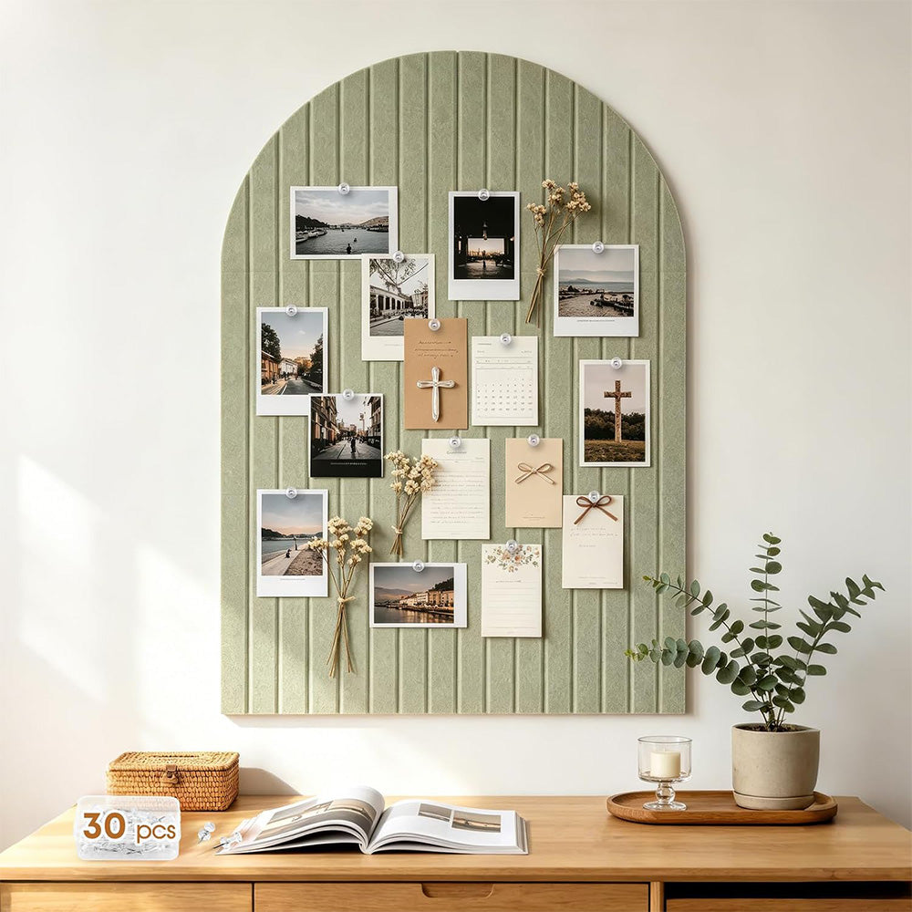 Large Arched Felt Bulletin Board with 30 Push Pins - Green